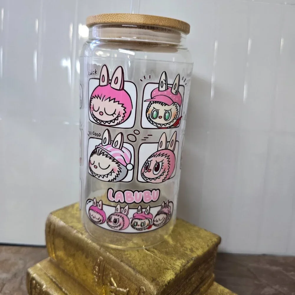 Labubu Glass Cup Tumbler 16oz UV DTF